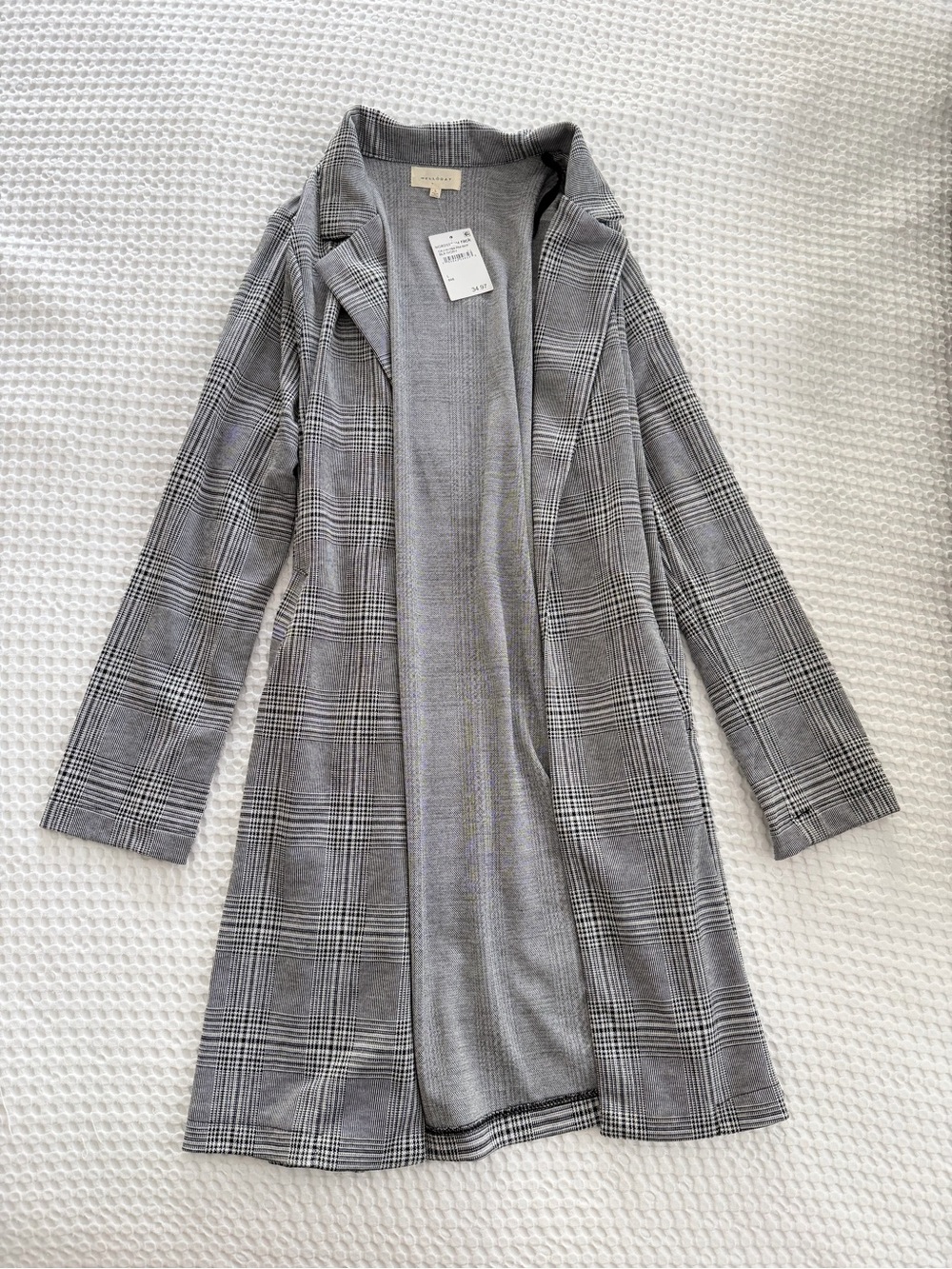 NWT MELLODAY Black and Ivory Houndstooth Open-Front Blazer Style Cardigan Size L